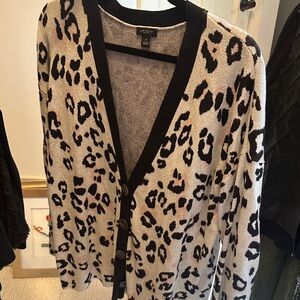 Ann Taylor Black and Cream Leopard Cardigan